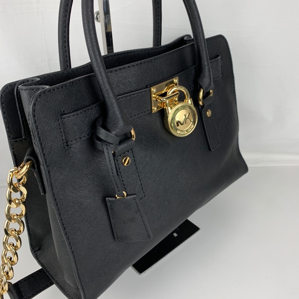 Michael Kors Hamilton Black Leather Satchel - Picture 2 of 7